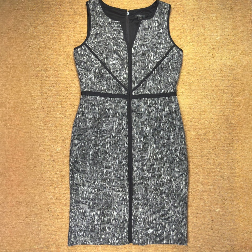 Ann Taylor Tweed Sheath Midi Dress Sleeveless Career Office Wear Black Gray 4